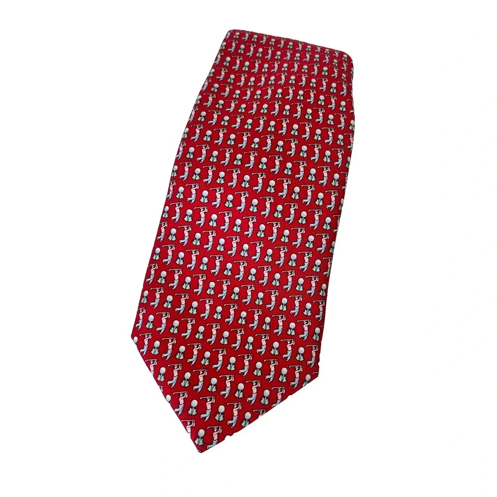 Vineyard Vines Mens Silk Tie Red Golf Swing Golfer Micro Print Preppy Novelty